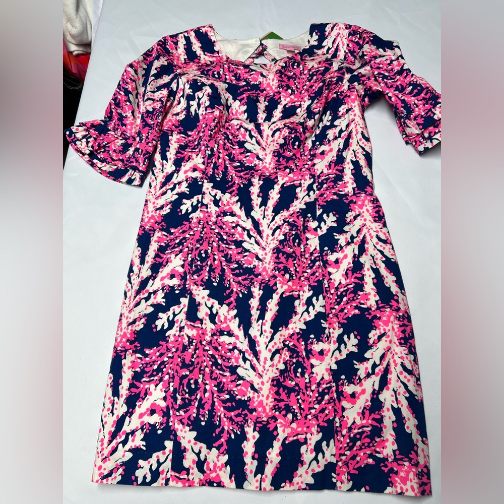 Lilly Pulitzer Fiesta Stretch Dress Nauti Navy Beyond The Sea Coral Size 6 NWT